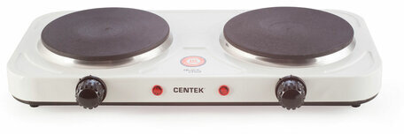 Настольная электрическая плита CENTEK CT-1507, 2000 Вт, 2 конфорки, 5 режимов нагрева, белая