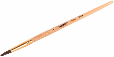 Кисть ПИФАГОР, БЕЛКА, круглая, № 4, деревянная лакированная ручка, с колпачком, 200818