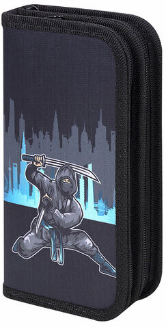 Пенал ЮНЛАНДИЯ, 2 отделения, полиэстер, 19х11 см, "Black Ninja", 271541