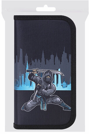 Пенал ЮНЛАНДИЯ, 2 отделения, полиэстер, 19х11 см, "Black Ninja", 271541