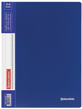 Папка 60 вкладышей BRAUBERG стандарт, синяя, 0,8 мм, 221605