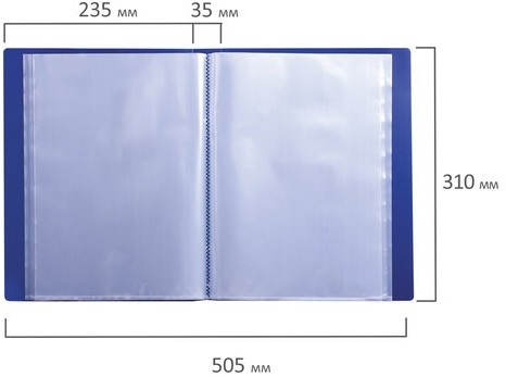 Папка 60 вкладышей BRAUBERG стандарт, синяя, 0,8 мм, 221605