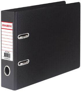 Папка-регистратор МАЛЫЙ ФОРМАТ (148х210 мм), А5, 70 мм, ГОРИЗОНТАЛЬНАЯ, двухстороннее покрытие, ПВХ, черная, BRAUBERG, 223190