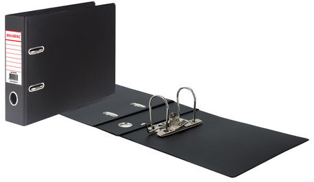 Папка-регистратор МАЛЫЙ ФОРМАТ (148х210 мм), А5, 70 мм, ГОРИЗОНТАЛЬНАЯ, двухстороннее покрытие, ПВХ, черная, BRAUBERG, 223190