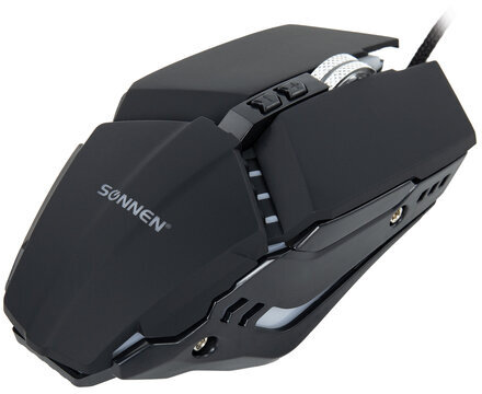 Мышь проводная игровая SONNEN Z5, металл/пластик, 7 кнопок, 800-3200 dpi, RGB-подсветка, черная, 513521