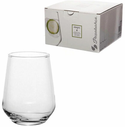 Стакан низкий, объем 425 мл, КОМПЛЕКТ 4 штуки, стекло, PASABAHCE "АЛЛЕГРА", фирменная коробка, 41536