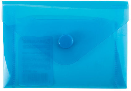 Папка-конверт с кнопкой МАЛОГО ФОРМАТА (74х105 мм), А7 (для дисконтных, банковских карт, визиток) прозр, синяя, 0,18 мм, BRAUBERG, 227323