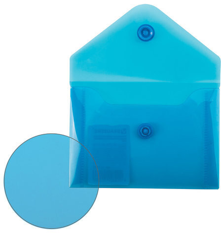 Папка-конверт с кнопкой МАЛОГО ФОРМАТА (74х105 мм), А7 (для дисконтных, банковских карт, визиток) прозр, синяя, 0,18 мм, BRAUBERG, 227323