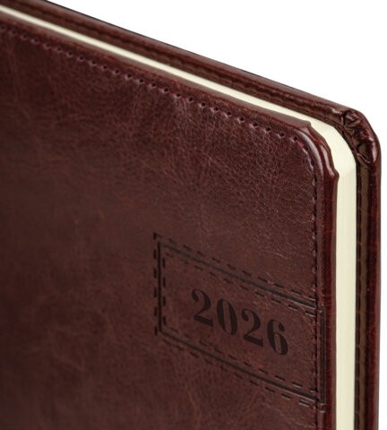 Еженедельник датированный 2026, А5, 145х215 мм, BRAUBERG "Imperial", под кожу, коричневый, 117173