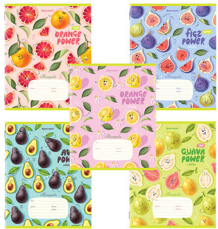 Тетрадь 12 л. BRAUBERG, клетка, обложка картон, "ФРУКТЫ", 106459