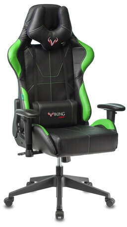 Кресло компьютерное Zombie VIKING 5 AERO, 2 подушки, экокожа, черное/зеленое, 1359298