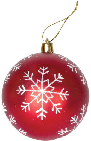 Шары елочные ЗОЛОТАЯ СКАЗКА, НАБОР 6 шт., пластик, 8 см, с белым рисунком, цвет красный, 590891