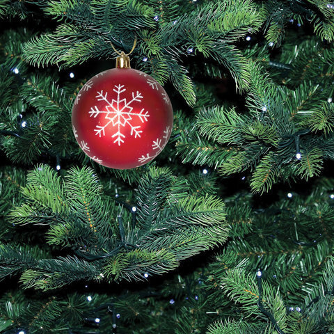 Шары елочные ЗОЛОТАЯ СКАЗКА, НАБОР 6 шт., пластик, 8 см, с белым рисунком, цвет красный, 590891