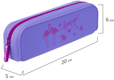 Пенал-косметичка BRAUBERG, силикон, "Flamingo", 20х5х6 см, 229030