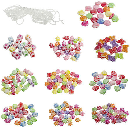 Набор BEADS SET для творчества, рукоделия и создания украшений, 200 бусин, 10 видов, цвет пастель, нить, BRAUBERG KIDS, 664693