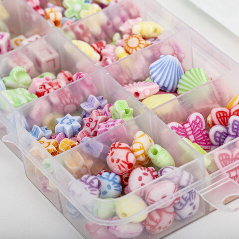 Набор BEADS SET для творчества, рукоделия и создания украшений, 200 бусин, 10 видов, цвет пастель, нить, BRAUBERG KIDS, 664693