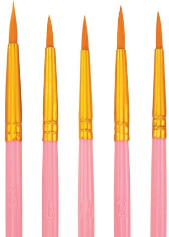 Кисти набор 10 шт., синтетика, розовые, № 2/0-8 (Круглые; Овальные; Плоские; Лайнеры), WBZ, 201088