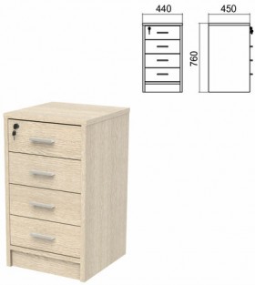 Тумба приставная "Арго", 440х450х760 мм, 4 ящика, замок, ясень шимо (КОМПЛЕКТ)