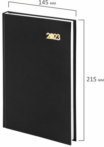 Ежедневник датированный на 2023 (145х215 мм), А5, STAFF, обложка бумвинил, черный, 114189