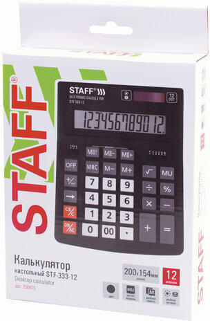 Калькулятор настольный STAFF PLUS STF-333 (200x154 мм), 12 разрядов, двойное питание, 250415