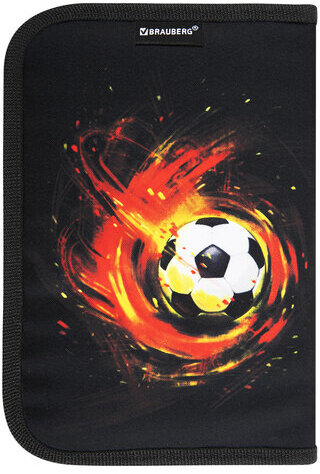 Пенал BRAUBERG с наполнением, 1 отделение, 1 откидная планка, 24 предмета, полиэстер, 21х14 см, "Fireball", 270723