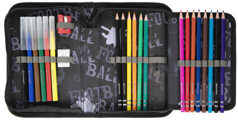 Пенал BRAUBERG с наполнением, 1 отделение, 1 откидная планка, 24 предмета, полиэстер, 21х14 см, "Fireball", 270723