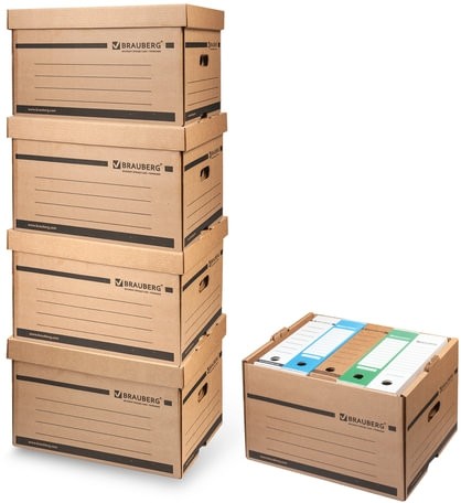 Короб архивный (405х330х265 мм), надстраиваемый, с крышкой, гофрокартон, BRAUBERG, 126521