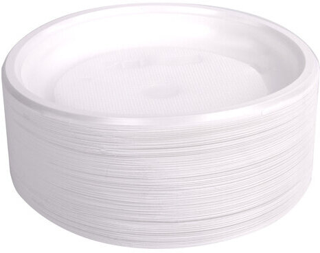 Одноразовые тарелки десертные, КОМПЛЕКТ 100 шт., пластик, d=165 мм, СТАНДАРТ, белые, ПП, холодное/горячее, LAIMA, 607388