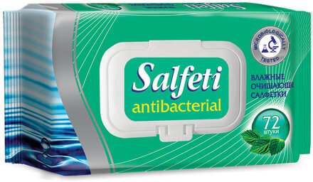 Салфетки влажные, 72 шт., SALFETI "Antibacterial", антибактериальные, крышка-клапан, 48397