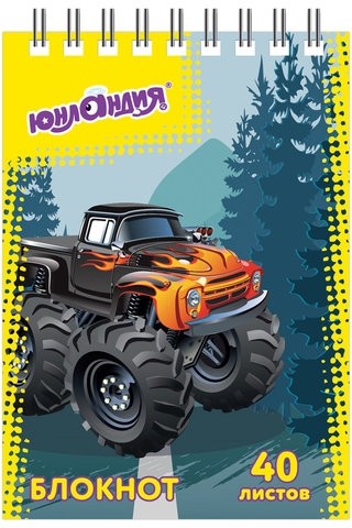 Блокнот МАЛЫЙ ФОРМАТ (75х105 мм) А7, 40 л., гребень, картон, клетка, ЮНЛАНДИЯ, "МОНСТР-ТРАК"/"ФУТБОЛ", 129859