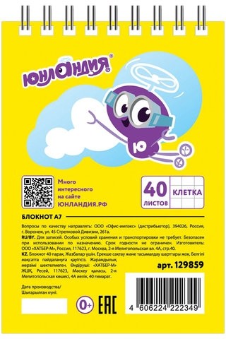 Блокнот МАЛЫЙ ФОРМАТ (75х105 мм) А7, 40 л., гребень, картон, клетка, ЮНЛАНДИЯ, "МОНСТР-ТРАК"/"ФУТБОЛ", 129859