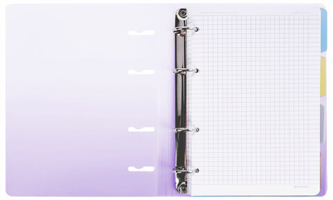 Тетрадь на кольцах А5 175х220 мм, 120 л., пластик, с разделителями, BRAUBERG, Фиолетовый, 404627
