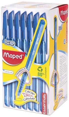 Ручка шариковая масляная MAPED (Франция) "Green Ice", СИНЯЯ, трехгранная, узел 1 мм, линия письма 0,6 мм, 224430