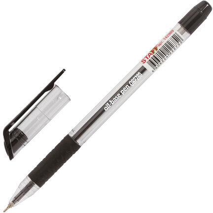 Ручка шариковая масляная с грипом STAFF "OBP-280", ЧЕРНАЯ, игольчатый узел 0,7 мм, линия письма 0,35 мм, 142989