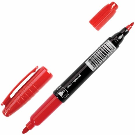 Маркер перманентный (нестираемый) BRAUBERG двусторонний, КРАСНЫЙ, круглый наконечник, 2-4 мм, 150838