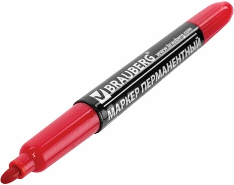 Маркер перманентный (нестираемый) BRAUBERG двусторонний, КРАСНЫЙ, круглый наконечник, 2-4 мм, 150838