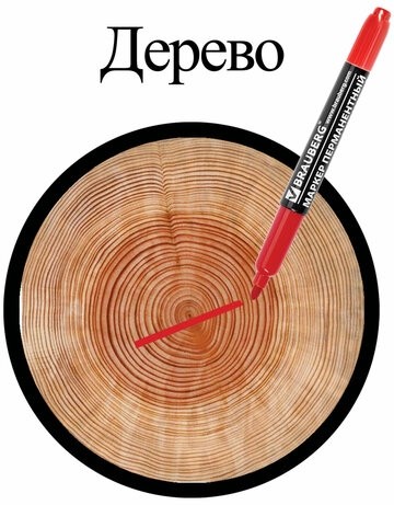 Маркер перманентный (нестираемый) BRAUBERG двусторонний, КРАСНЫЙ, круглый наконечник, 2-4 мм, 150838