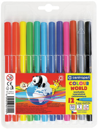 Фломастеры 12 ЦВЕТОВ CENTROPEN "Colour World", круглые, смываемые, 7550/12TP, 7 7550 1284
