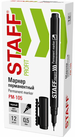 Маркер перманентный STAFF "Profit PM-105", ЧЕРНЫЙ, тонкий металлический наконечник 0,5 мм, 152170