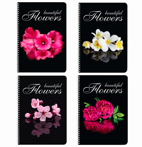 Тетрадь А4, 96 л., BRAUBERG, гребень, клетка, обложка картон, КРАСИВЫЕ ЦВЕТЫ, 403072