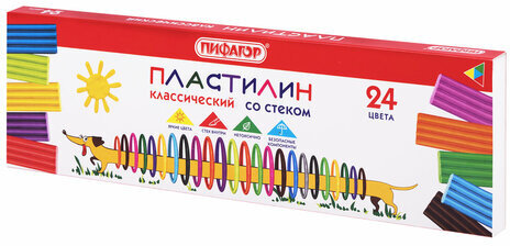 Пластилин классический ПИФАГОР "Веселая такса", 24 цвета, 360 г, СО СТЕКОМ, 106676