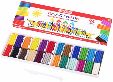 Пластилин классический ПИФАГОР "Веселая такса", 24 цвета, 360 г, СО СТЕКОМ, 106676