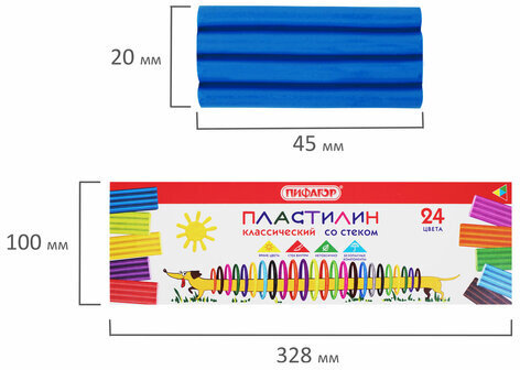 Пластилин классический ПИФАГОР "Веселая такса", 24 цвета, 360 г, СО СТЕКОМ, 106676