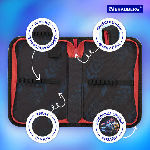 Пенал BRAUBERG, 1 отделение, полиэстер, 21х14 см, "Neon drift", 272329