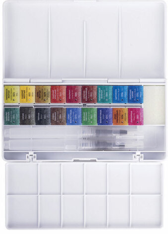 Акварель художественная кюветы НАБОР 18 цветов по 3,5 г, пластиковый кейс, BRAUBERG ART CLASSIC, 191769