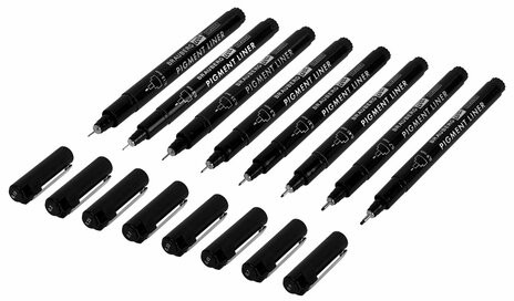 Капиллярные ручки линеры 16 шт. черные, 0,15-3,0 мм, BRAUBERG ART CLASSIC, 143946