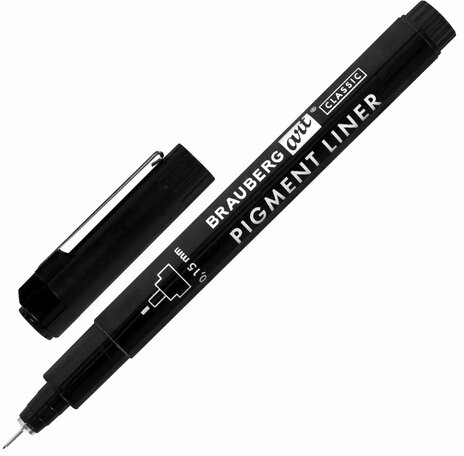 Капиллярные ручки линеры 16 шт. черные, 0,15-3,0 мм, BRAUBERG ART CLASSIC, 143946