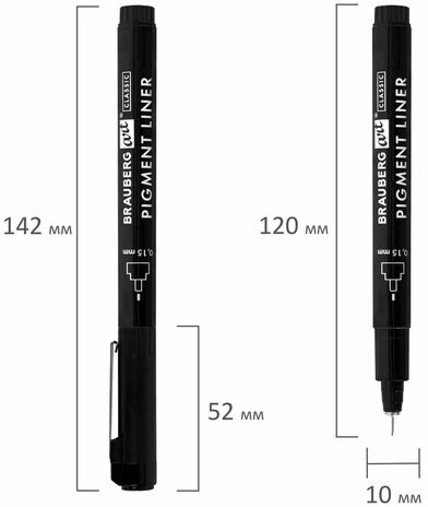 Капиллярные ручки линеры 16 шт. черные, 0,15-3,0 мм, BRAUBERG ART CLASSIC, 143946