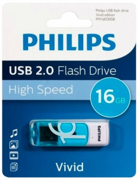 Флеш-диск 16 GB PHILIPS VIVID, разъем USB 2.0, синий, FM16FD05B/97