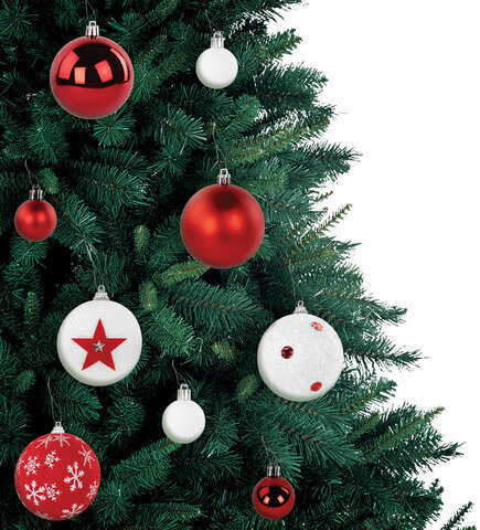 Шары ёлочные НАБОР 40 шт., 8 см/4 см, "Red&White", красные/белые, пластик, ЗОЛОТАЯ СКАЗКА, 592167